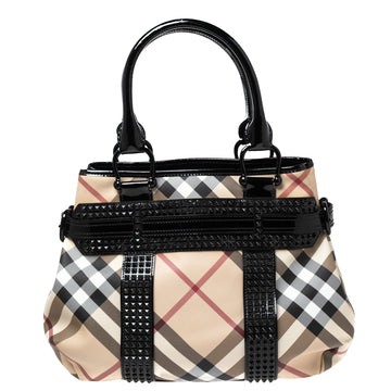 Burberry Beige/Black Nova Check PVC and Patent Leather Studded Tote