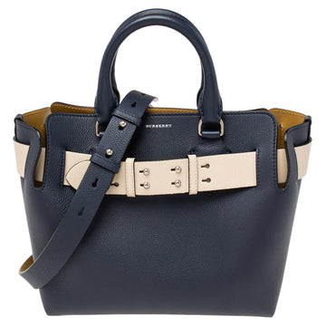Burberry Navy Blue Leather Small Belt Tote