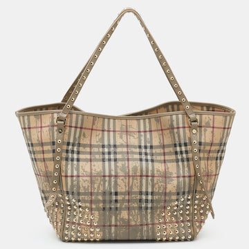 Burberry Beige/Grey Haymarket Check Coated Canvas And Leather Studded Special Edition Canterbury Tote