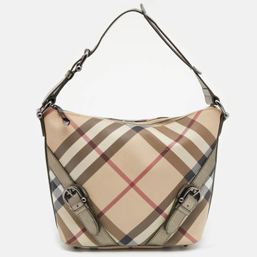 Burberry Beige/Metallic Grey Nova Check Coated Canvas And Leather Shoulder Bag