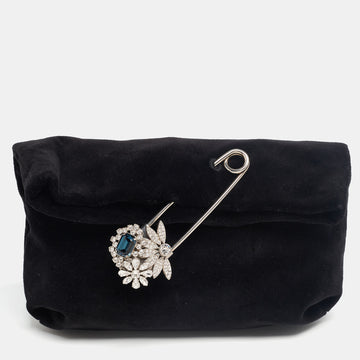 Burberry Black Velvet Crystal Embellished Pin Clutch