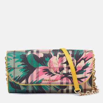 Burberry Multicolor Haymarket Flower Check Coated Canvas and Leather Izzy Wallet on Chain