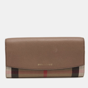 Burberry Brown House Check Fabric and Leather Porter Continental Wallet