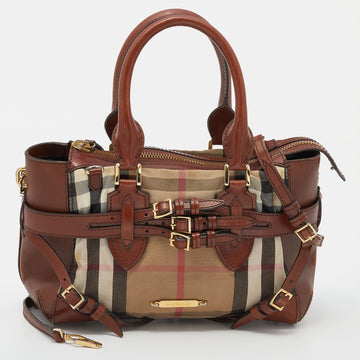 Burberry Brown/Beige Leather and Canvas Bridle Tote