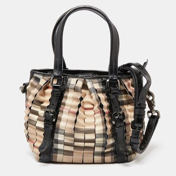 Burberry Black/Beige Nova Check PVC and Patent Leather Cartridge Pleat Tote