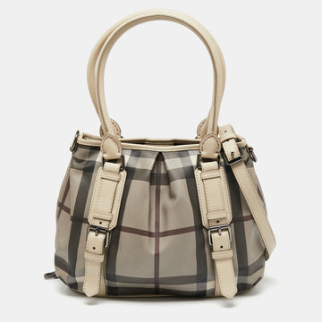 Burberry Beige Smoke Check PVC and Leather Northfield Tote