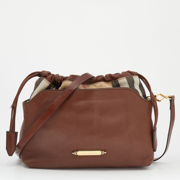 Burberry Brown/Beige Leather and House Check Canvas and Leather Little Crush Shoulder Bag