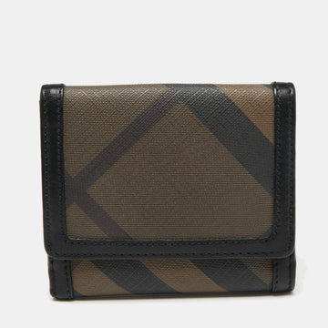 Burberry Beige/Black Smoke Check PVC and Leather Compact Wallet