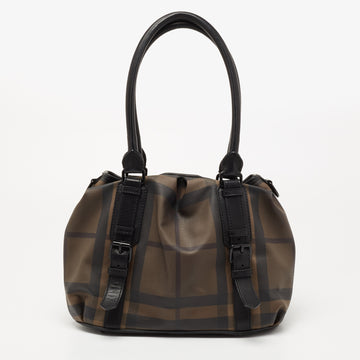 Burberry Brown Smoked Check PVC And Leather New Check Lowry Tote