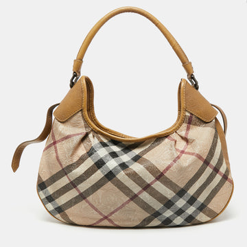 Burberry Beige Embossed Nova Check Coated Canvas Brooklyn Hobo