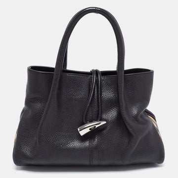 Burberry Black House Check PVC and Leather Horn Toggle Tote