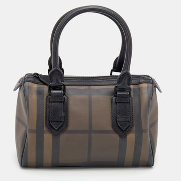 Burberry Black/Brown Leather And Smoke Check PVC Chester Duffel Bag