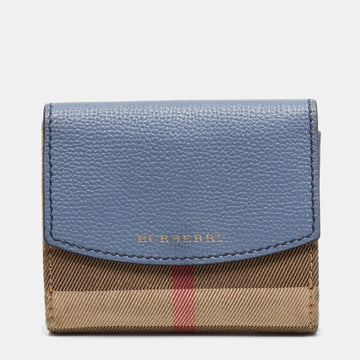 Burberry Beige/Blue House Check Canvas and Leather Flap Compact Wallet