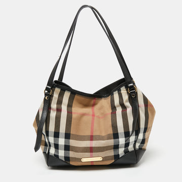 Burberry Black/Beige House Check Canvas and Leather Small Canterbury Tote