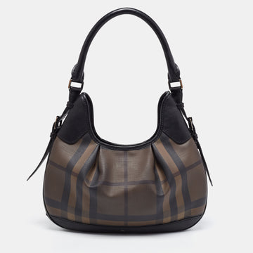 Burberry Brown/Black Nova Check PVC and Leather Small Brooklyn Hobo