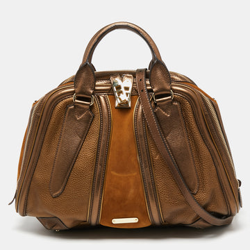 Burberry Metallic Bronze Leather And Suede Satchel