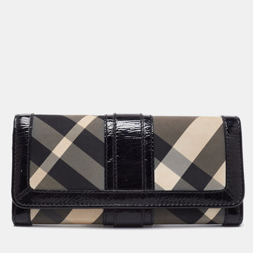 Burberry Black Beat Check Nylon and Patent Leather Penrose Continental Wallet