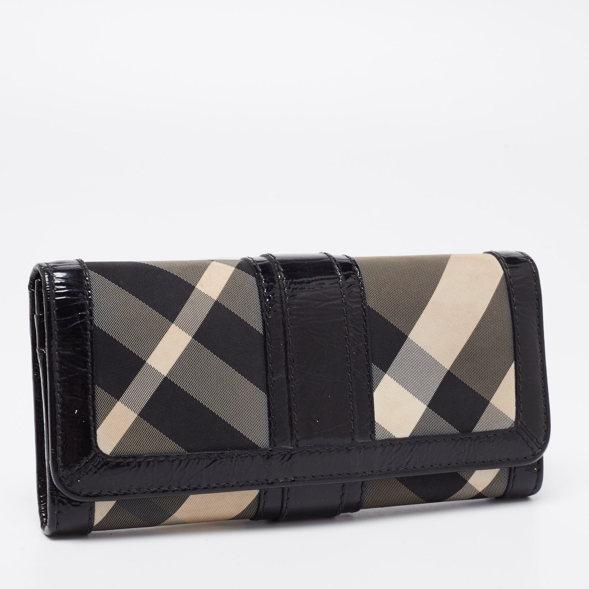 Burberry Black Nylon and Leather Flap Continental Wallet