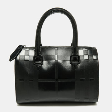 Burberry Black Embossed Check Coated Canvas and Leather Boston Bag