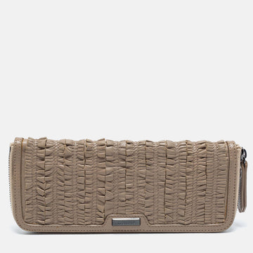 Burberry Beige Pleated Leather Zip Clutch