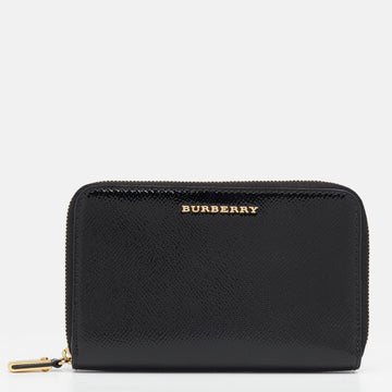 Burberry Black Patent Leather Elmore London Zip Around Wallet