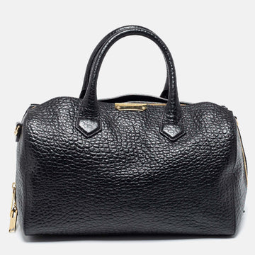 Burberry Black Pebbled Leather Zip Boston Bag