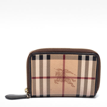 Burberry Beige/Brown Haymarket Check PVC and Leather Zip Around Wallet