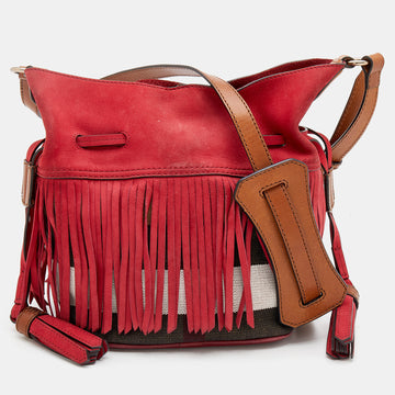 Burberry Multicolor Leather And Canvas Fringe Bucket Bag