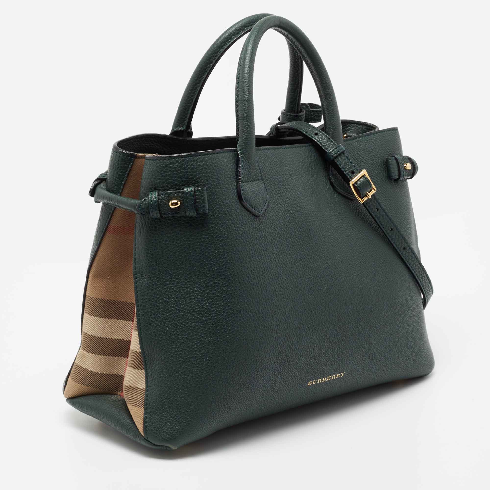 Burberry medium banner house check leather tote sale