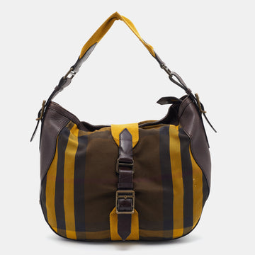 Burberry Brown/Yellow Vintage House Check Canvas and Leather Ashwood Hobo