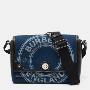 Burberry Blue/Black Denim and Leather Logo Graphic Crossbody Bag