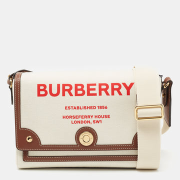 Burberry Beige Logo Print Canvas and Leather Note Crossbody Bag