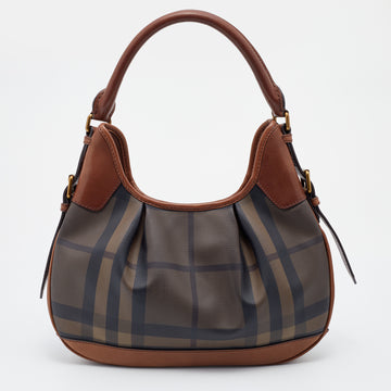 Burberry Brown Smoked Check PVC and Leather Brooklyn Hobo