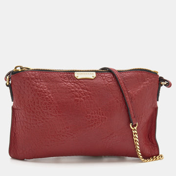Burberry Red Signature Grain Check Embossed Leather Peyton Crossbody Bag