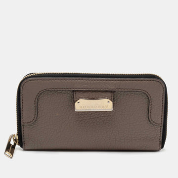 Burberry Dark Beige Leather Zip Around Wallet