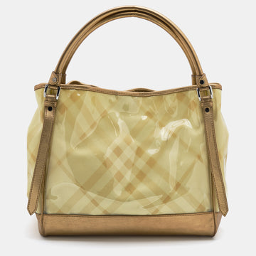 Burberry Gold/Yellow Supernova Check Vinyl And Leather Lawrence Tote