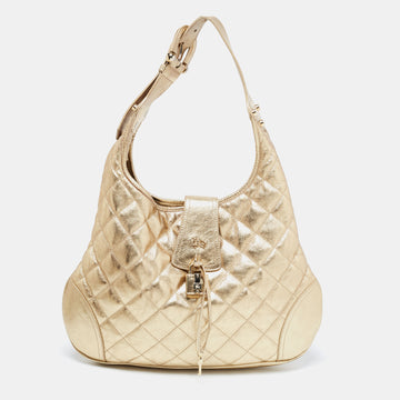 Burberry Metallic Gold Quilted Leather Brooke Hobo