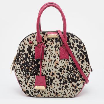 Burberry Pink/Beige Cheetah Print Calf Hair and Leather Satchel