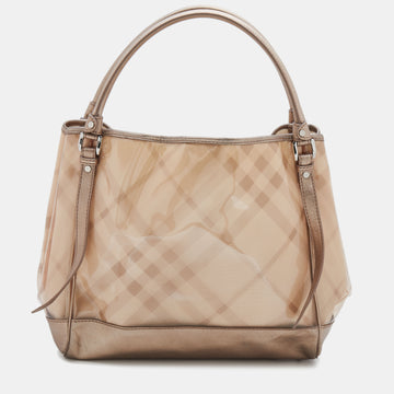 Burberry Metallic Beige Exploded Check PVC and Leather Tote