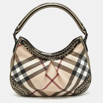 Burberry Beige/Gunmetal Supernova Check PVC and Leather Star Studded Hobo