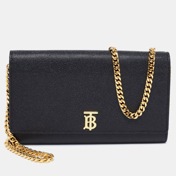 Burberry Black Leather Hannah Flap Chain Clutch