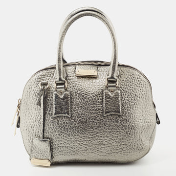 Burberry Metallic Silver Leather Small Orchard Bowler Bag