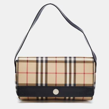 Burberry Black/Beige Nova Check Coated Canvas And Leather Flap Shoulder Bag