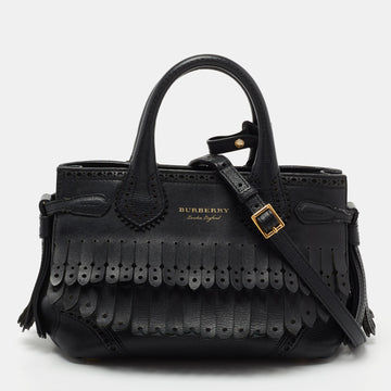 Burberry Black Brogue Leather Small Fringe Banner Tote