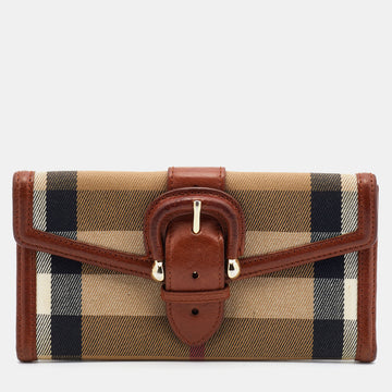 Burberry Beige Nova Check Canvas and Leather Buckle Flap Wallet