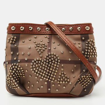 Burberry Brown Coated Canvas And Leather Studded Heart Embellished Crossbody Bag