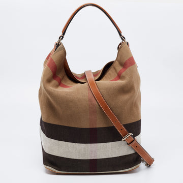 Burberry Beige/Brown Nova Check Canvas and Leather Medium Ashby Hobo