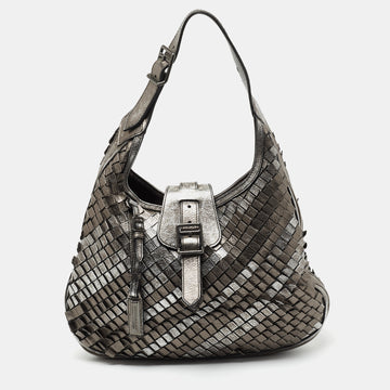 Burberry Metallic Grey Leather Brooke Hobo