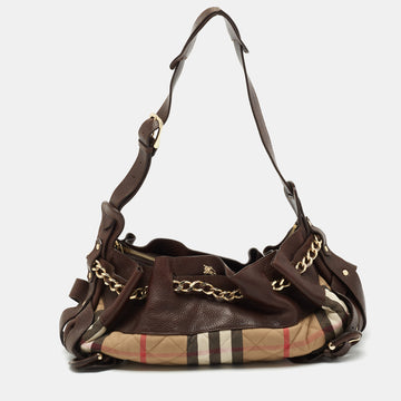 Burberry Beige/Brown House Check Fabric and Leather Margaret Hobo