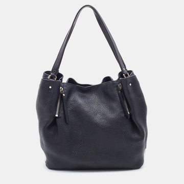 Burberry Black Grained Leather and Check Canvas Maidstone Tote